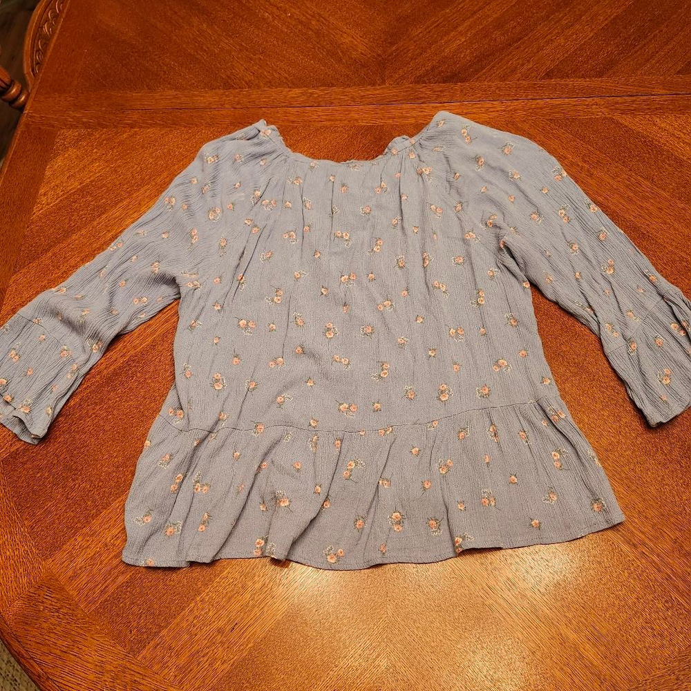 Women's Hippie Rose Blue Floral Blouse L A2 - Picture 5 of 5